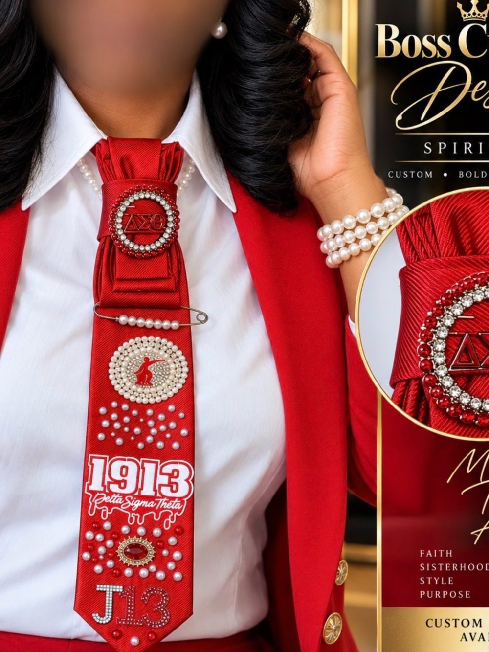 Red Sorority Repurposed Tie Necklace – 1913 PSTA Inspired